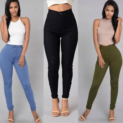 Casual Pants For Women High Waist Stretch Slim Trouser Skinny Candy Color Jeans